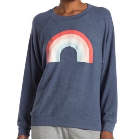 Wildfox | NWT Blue Freedom Rainbow Sommers Crewneck Sweater Sweatshirt XL - Picture 3 of 5